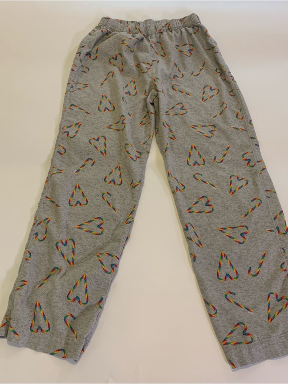 PINK Victoria's Secret Grey Pajamas with Rainbow Heart Candy Cane Print size S